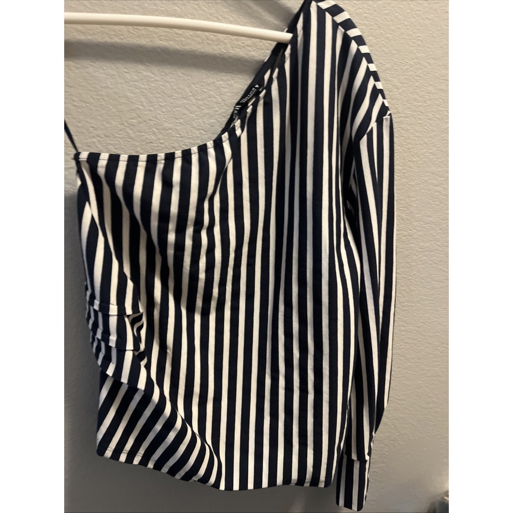 Zara Navy‎ Blue & White Striped one shoulder Cropped Top New With Tags